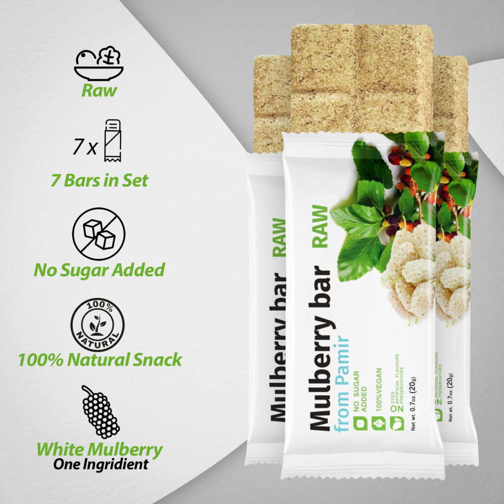 Raw Mulberry Fruit Bars Mix Fruits 100% Natural 7 Energy Bars - Organic - No Sugar Added