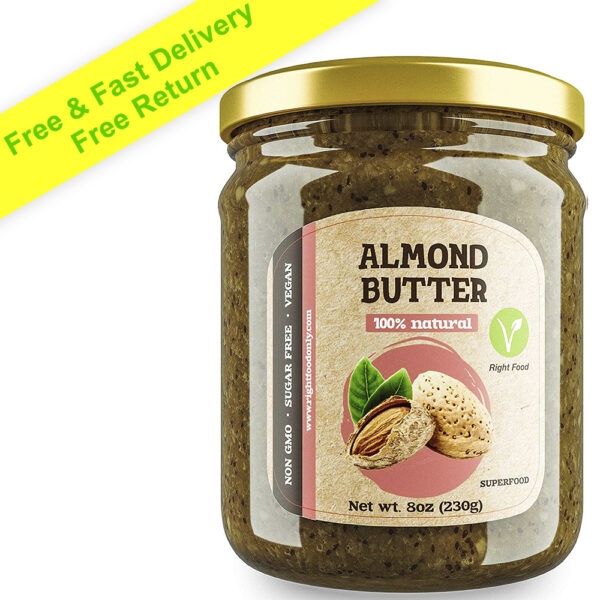 Almond Butter 8oz (230g) | Nut Butter Free of Sugar | Almond Spread 100% Natural | Vegan Superfood | Low Carb Nut Butter | KETO